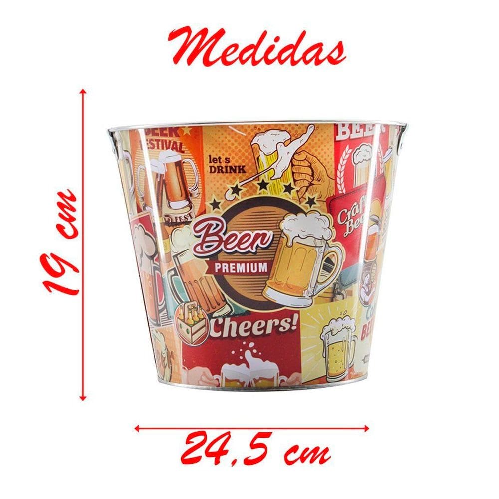 Balde De Gelo Para Cerveja Estampado Em Metal Galvanizado 4,8 Litros