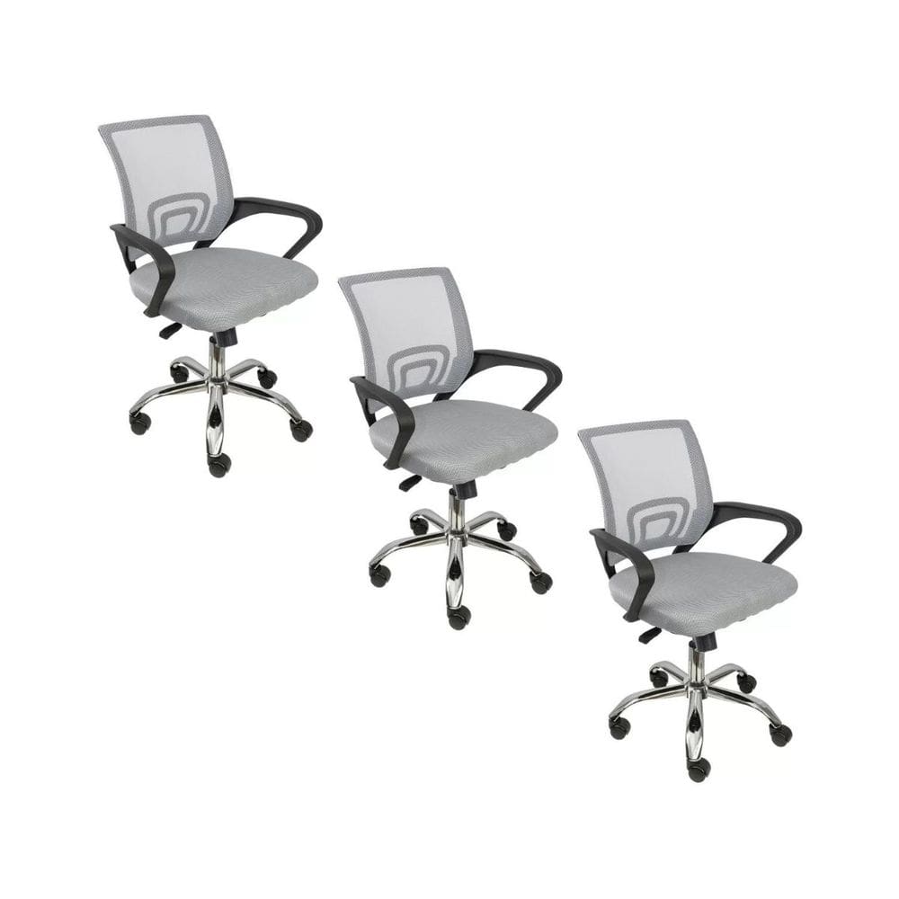 Kit 3 Cadeiras de Escritório Begonia Ergonômico Cinza