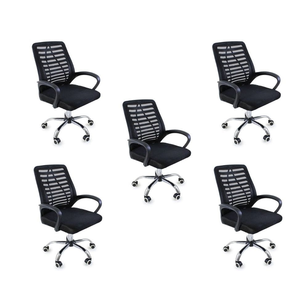 Kit 5 Cadeiras de Escritório Esteirinha Mesh Ergonômica - Preto