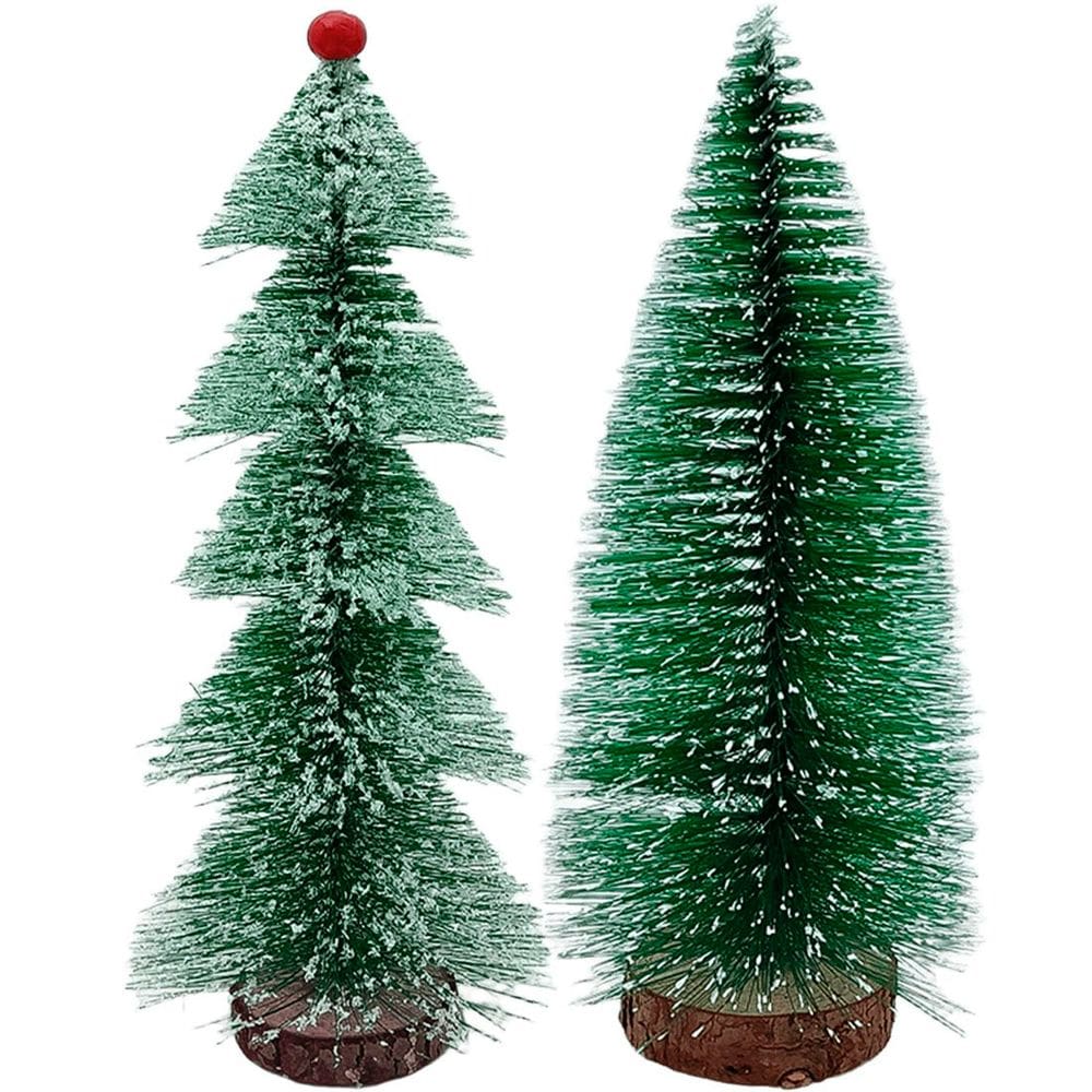 Mini Árvores Pinheiro Natalino Base Madeira De 33cm Kit 2pçs