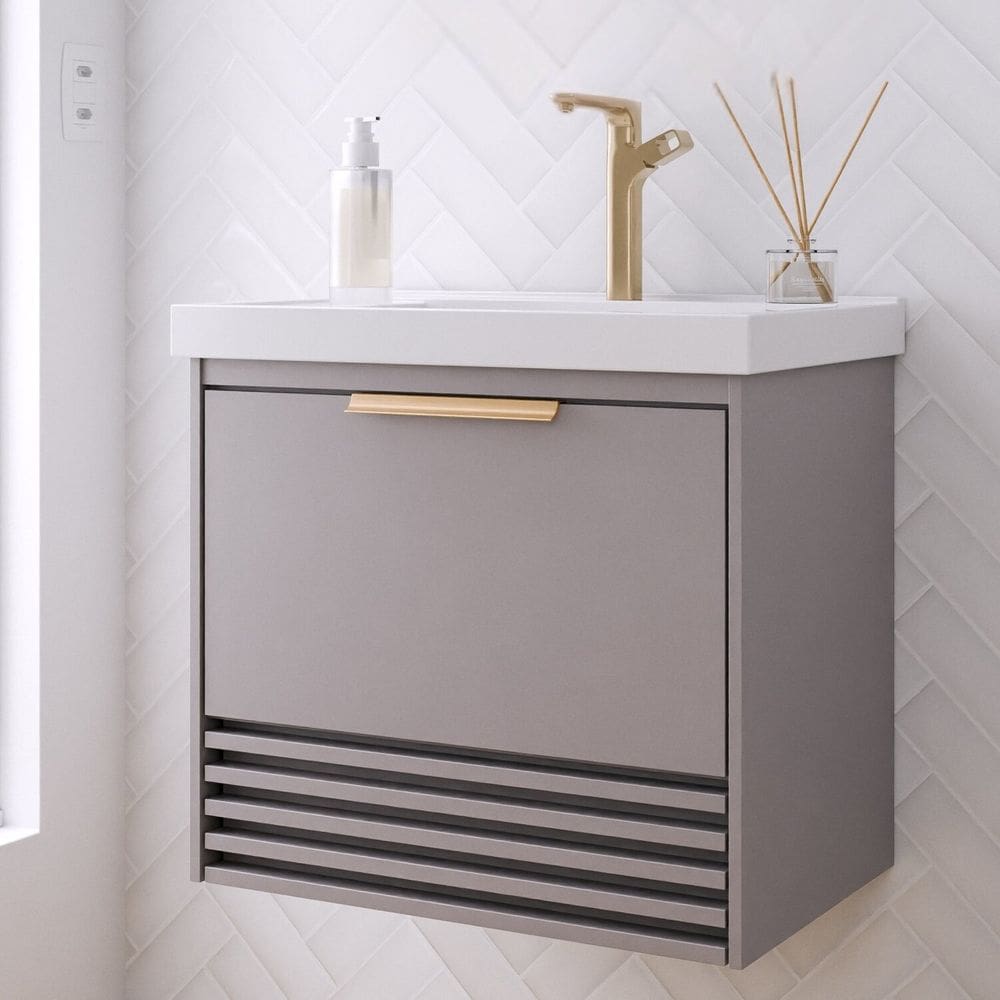 Gabinete para Banheiro 60cm com 1 Porta 1 Gaveta e Cuba de Embutir Paraty Platina