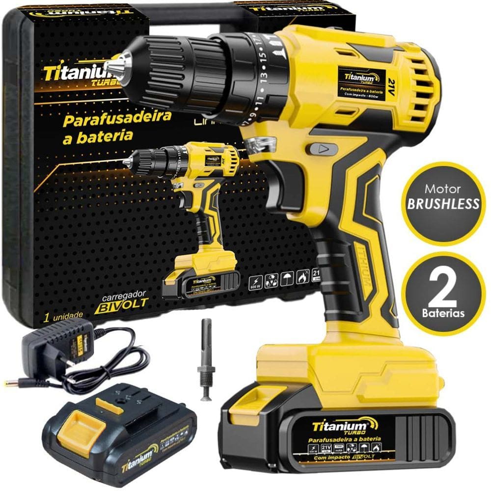 Kit Parafusadeira E Furadeira C/Impacto Biv + Adaptador Sds