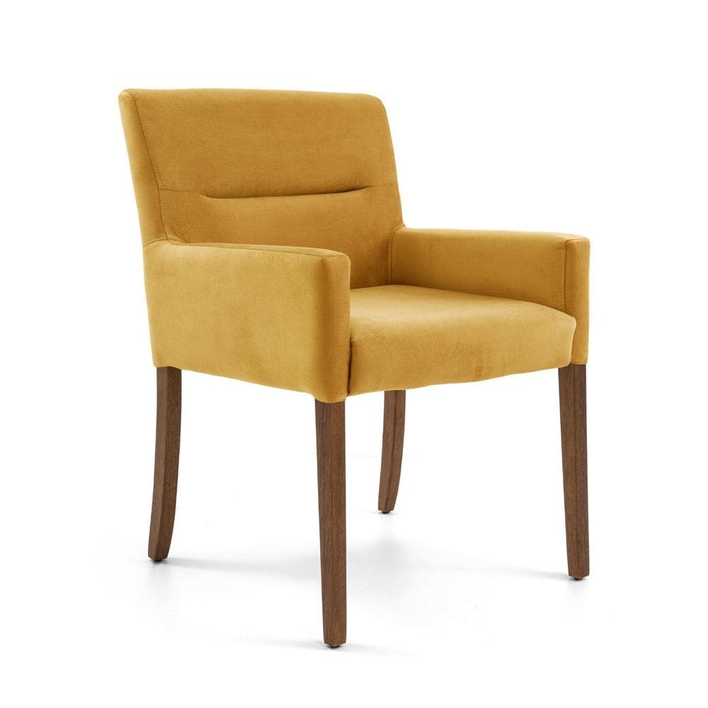 Poltrona para Sala de Estar Veludo Pés Madeira Angel Mostarda