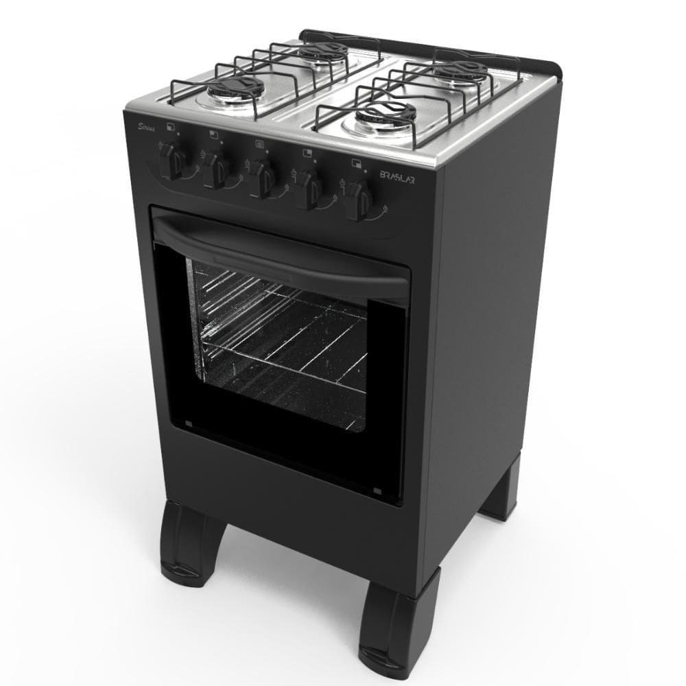 Fogão Braslar 4 Bocas New Sirius Black Sem Tampa Mesa Inox Forno Com Termocoupla Preto