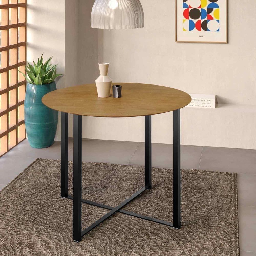 Mesa com Tampo Redondo 100cm Renata Ypê/Preto