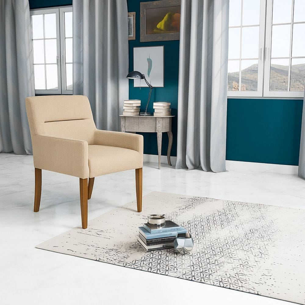 Poltrona para Sala de Estar Linho Pés Madeira Angel Bege