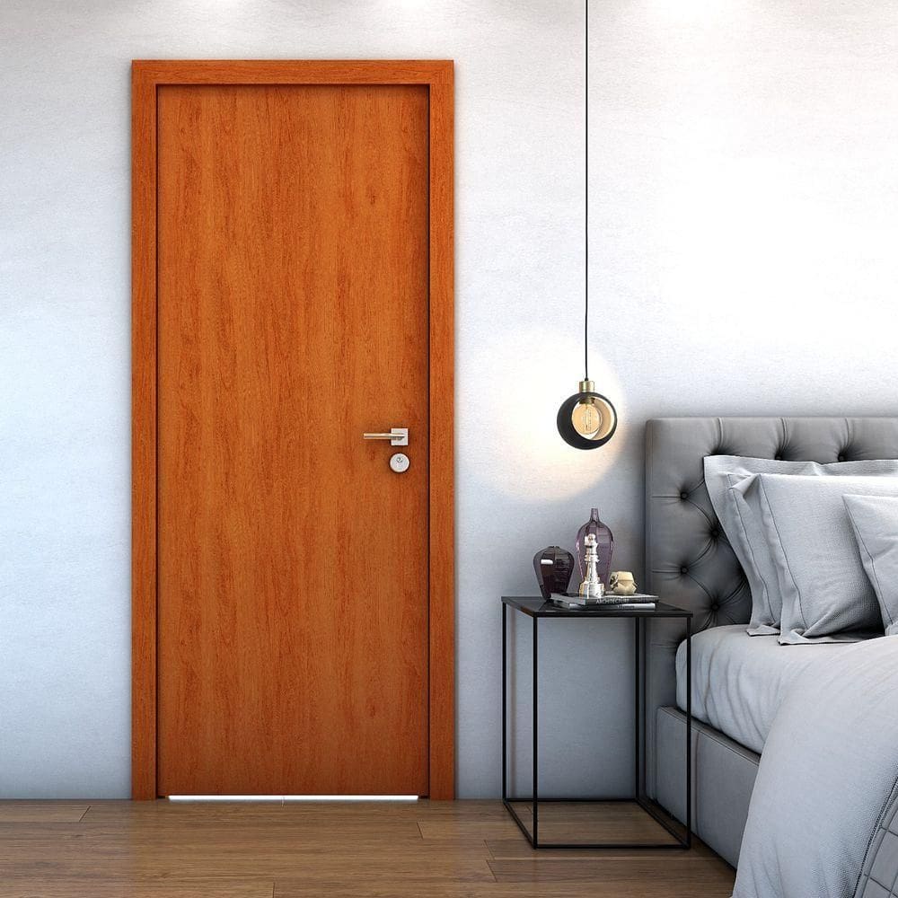 Porta de Madeira Lisa com Reforço Fechadura 2 Lados Cor Mogno
