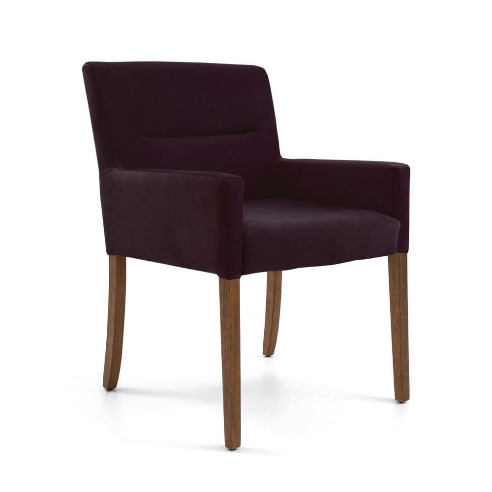 Poltrona para Sala de Estar Veludo Pés Madeira Angel Uva