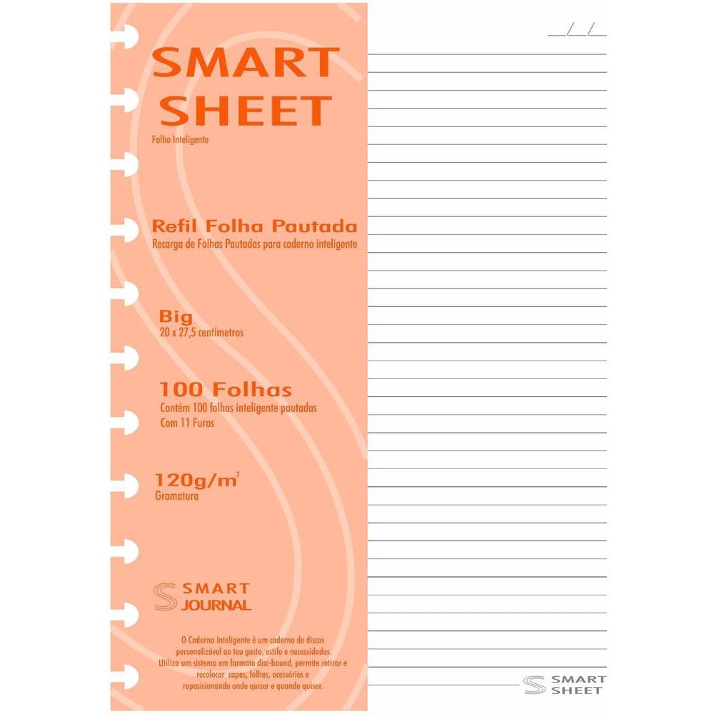 Refil Caderno Inteligente Discos 120G 100 Fls Pautado Grande