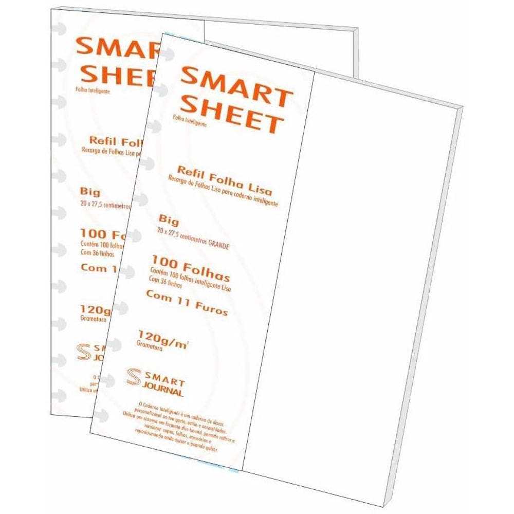 Kit 2 Refil Caderno Inteligente 120G 100 Folhas Liso Grande
