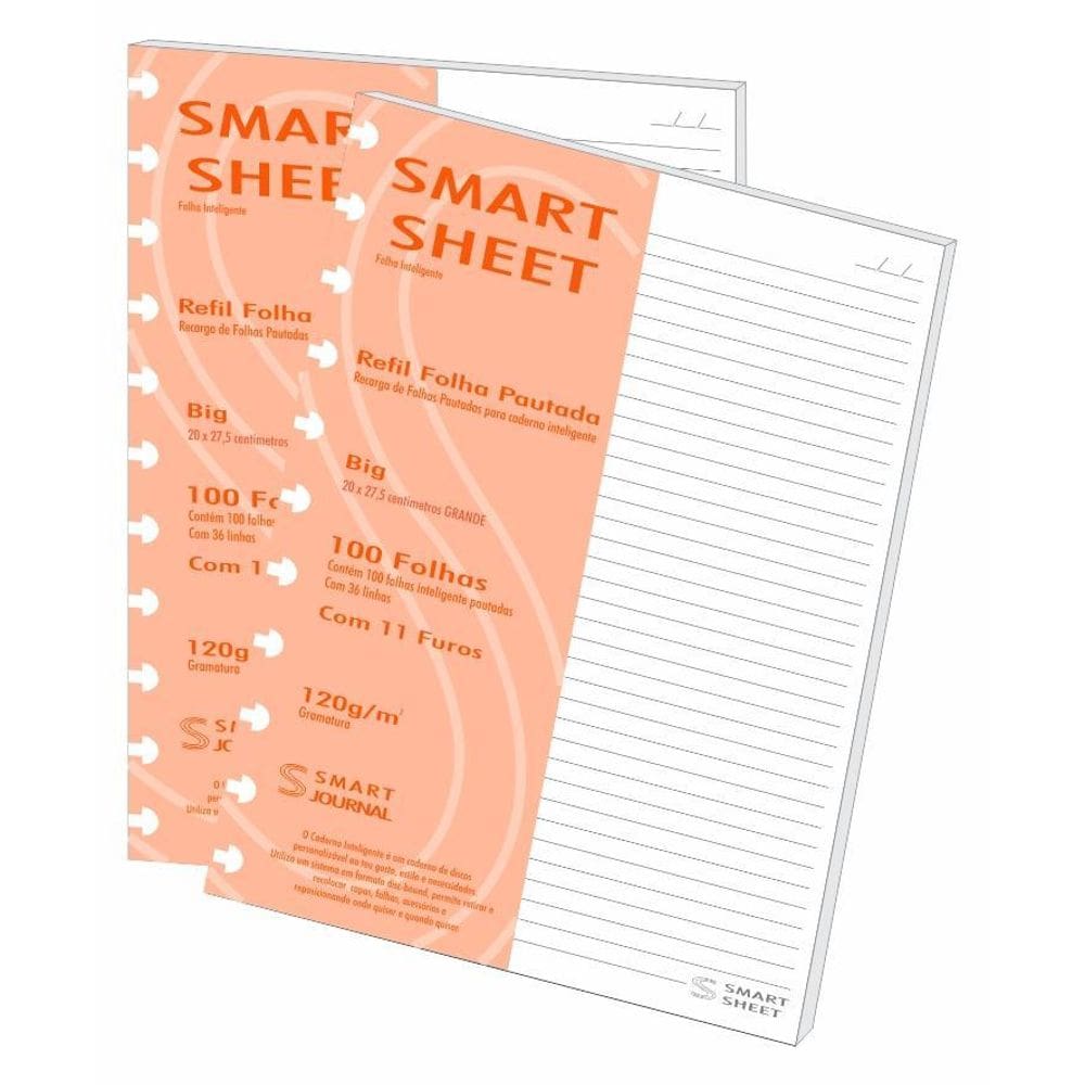 Kit 2 Refil Caderno Inteligente 120G 100 Folhas Pautado G