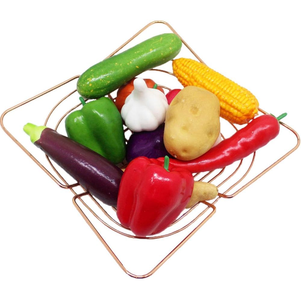 Kit Decoração Hortaliça Artificiais Isopor E Cesta Inox Rose