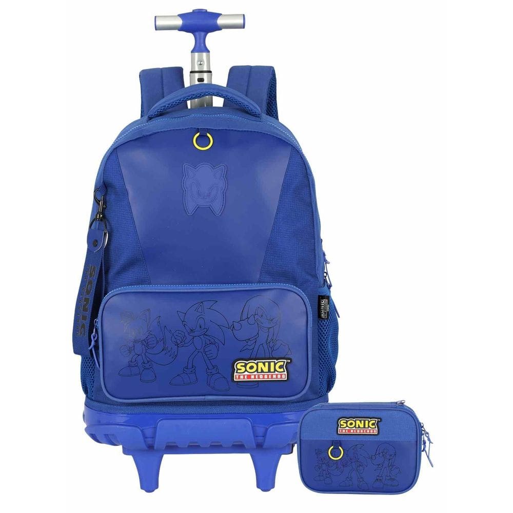 Kit Escolar Sonic Game Mochila Rodinhas E Costa + Estojo Box