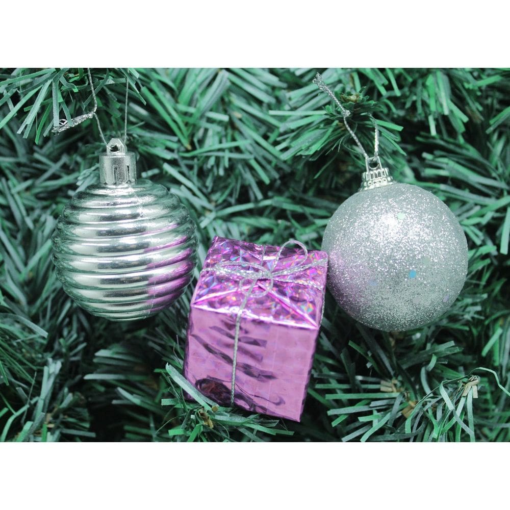 Kit 55 Peças Tubo Natalino Árvore De Natal Rosa E Prata 5cm