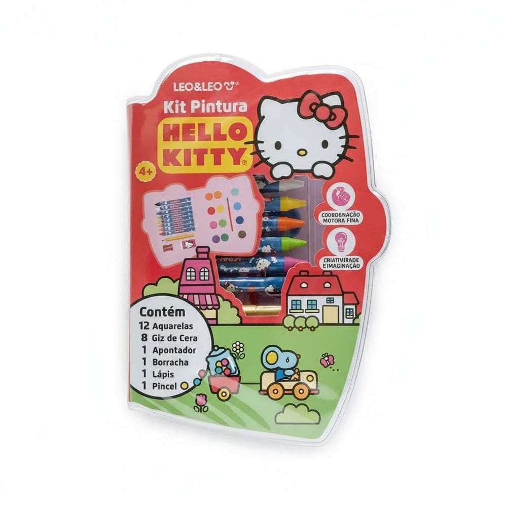 Kit Escolar Pintura 24Pçs Hello Kitty Giz + Tinta - Leo&Leo