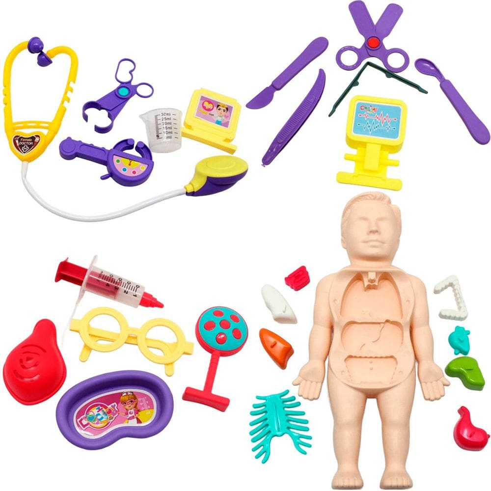 Kit Brinquedo Médico Infantil Anatomia Do Corpo Boneco 25pçs