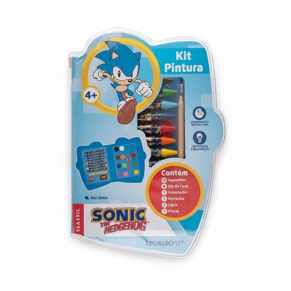 Kit Escolar De Pintura Sonic 24Pçs Giz + Tinta - Leo&Leo