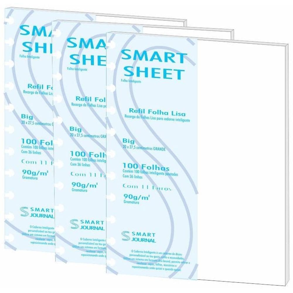 Kit 3 Refil Caderno Inteligente 90G 100 Folhas Liso Grande
