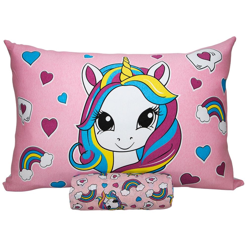 Jogo de Cama KazzaVip Solteiro Malha Mista 70% Algodão e 30% Poliéster Joy Sweet Unicórnio 2 peças Rosa