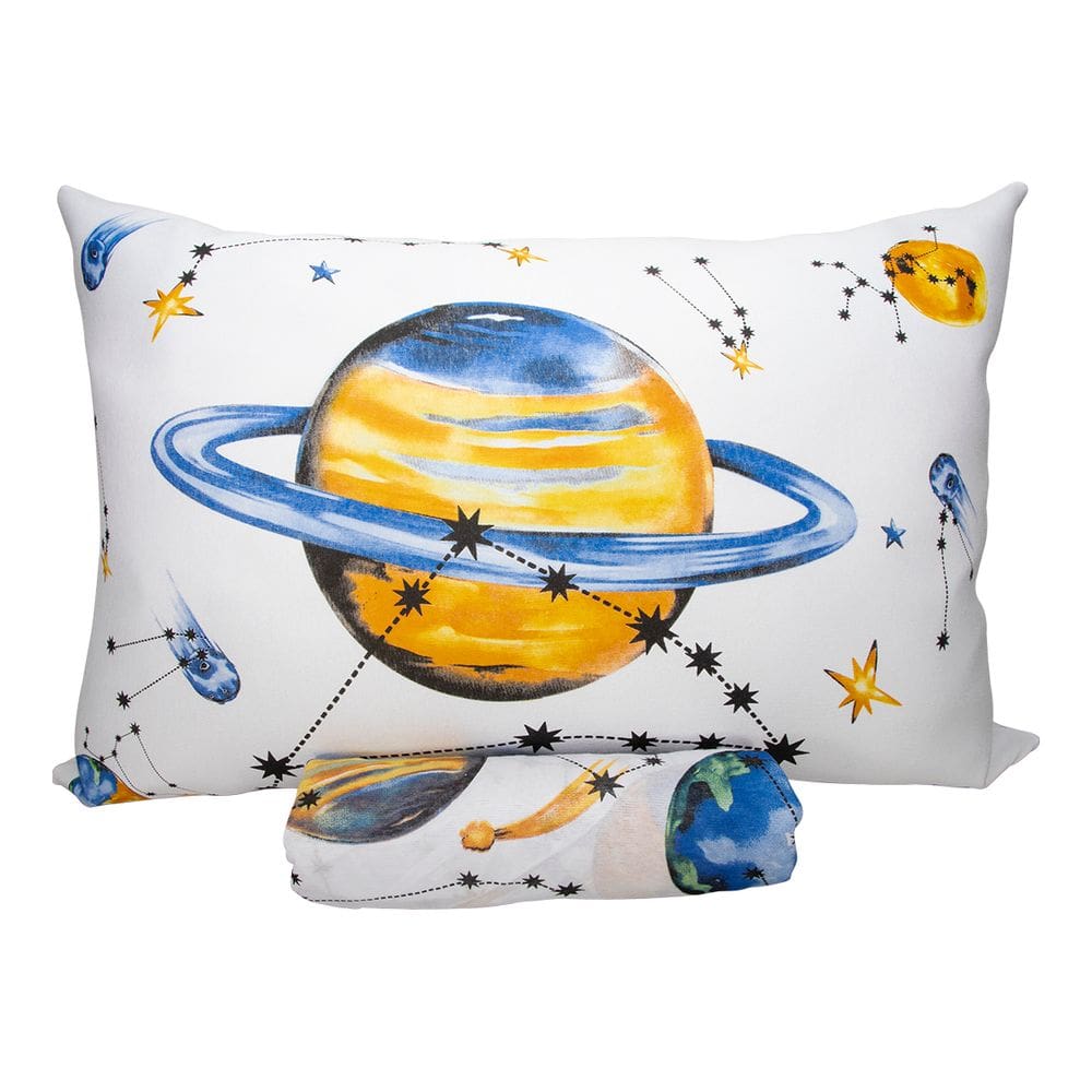 Jogo de Cama KazzaVip Solteiro Malha Mista 70% Algodão e 30% Poliéster Joy Espaço Sideral 2 peças Branco