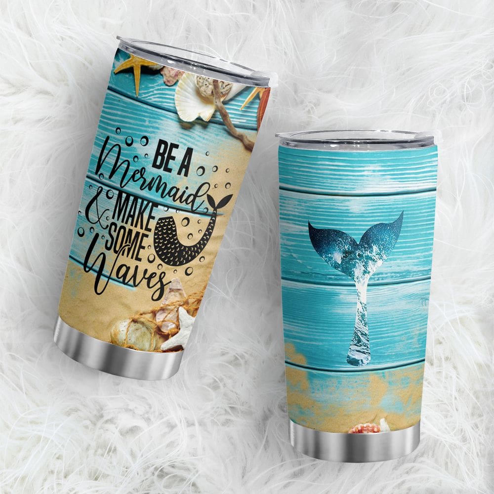 Copo de viagem Oasisdream 600ml com estampa de sereia em aço inoxidável