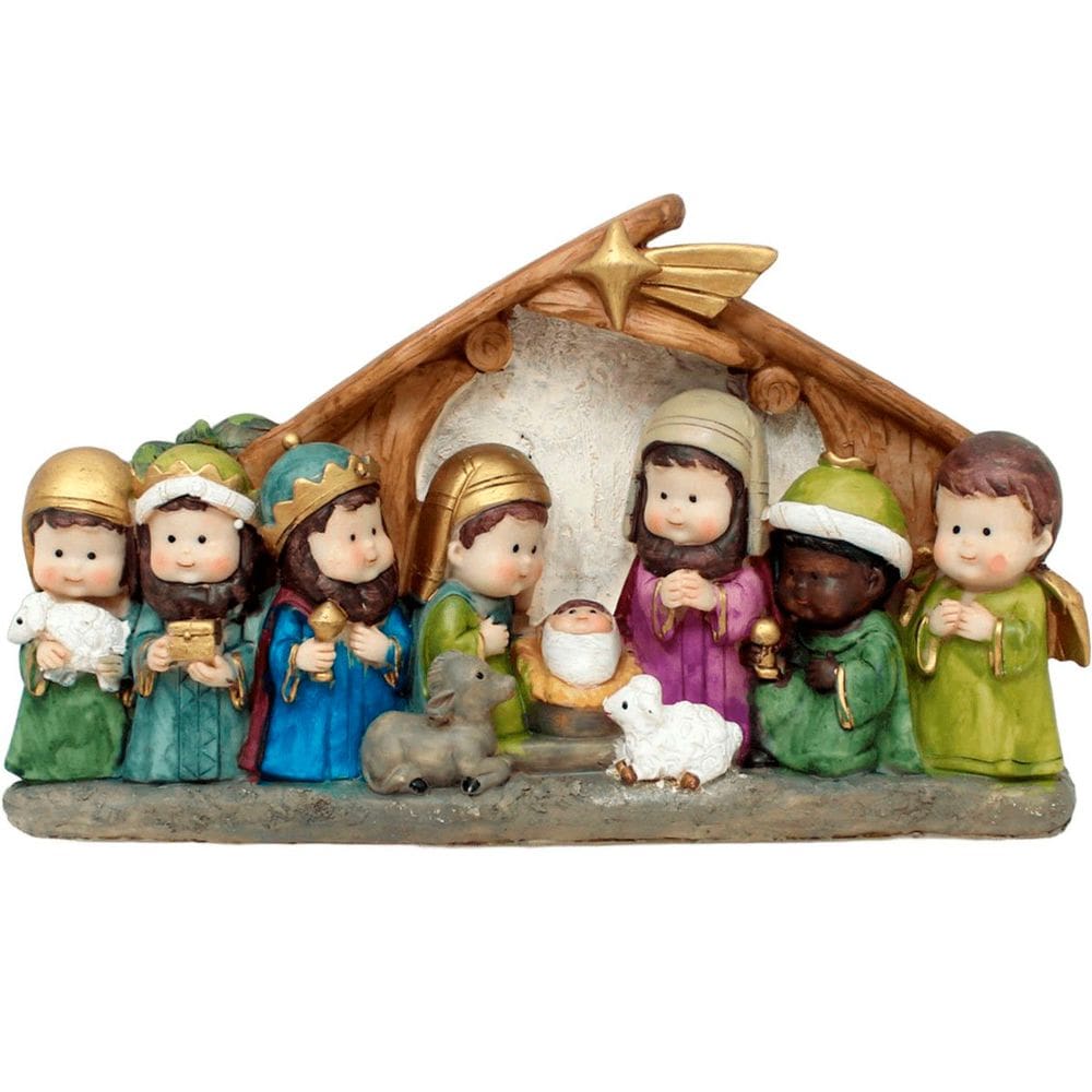 Presépio Divertido Em Resina Natal Nascimento Jesus 18x20cm