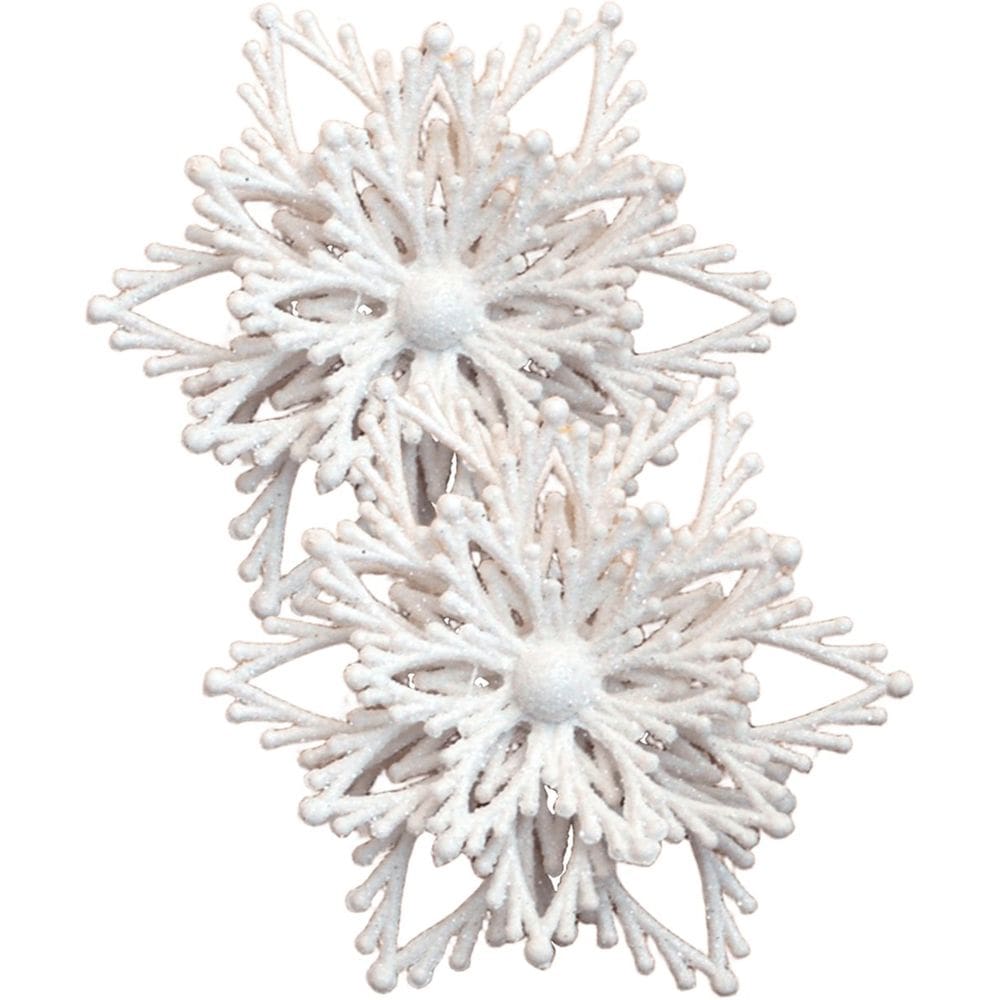 Kit 16 Flores Natal Com Glitter Branco Enfeite Natalino 10cm