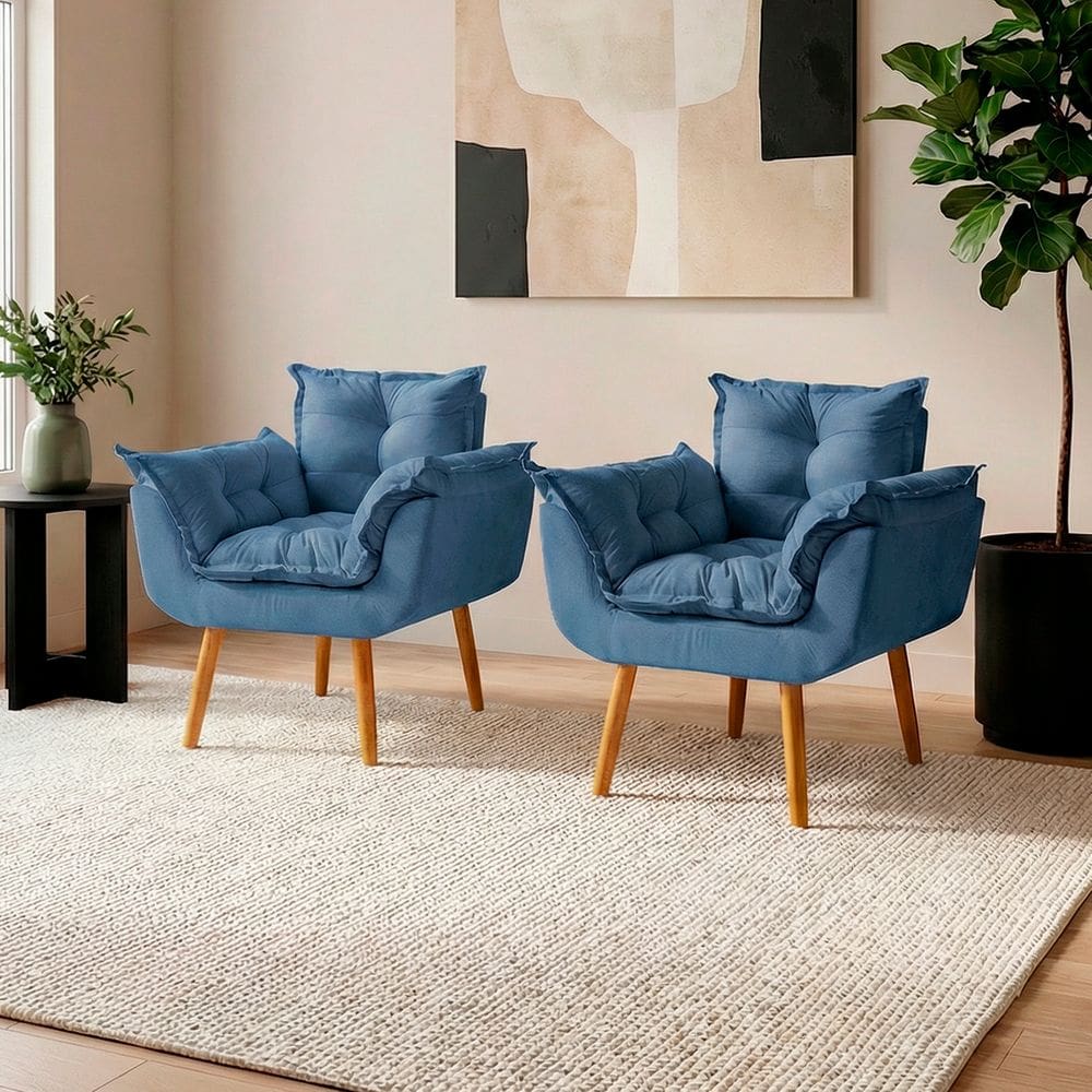 Kit 2 Poltronas Decorativa Confortável Para Sala Recepção Manicure Salão de Beleza Consultório Escritório Alice Tecido Suede