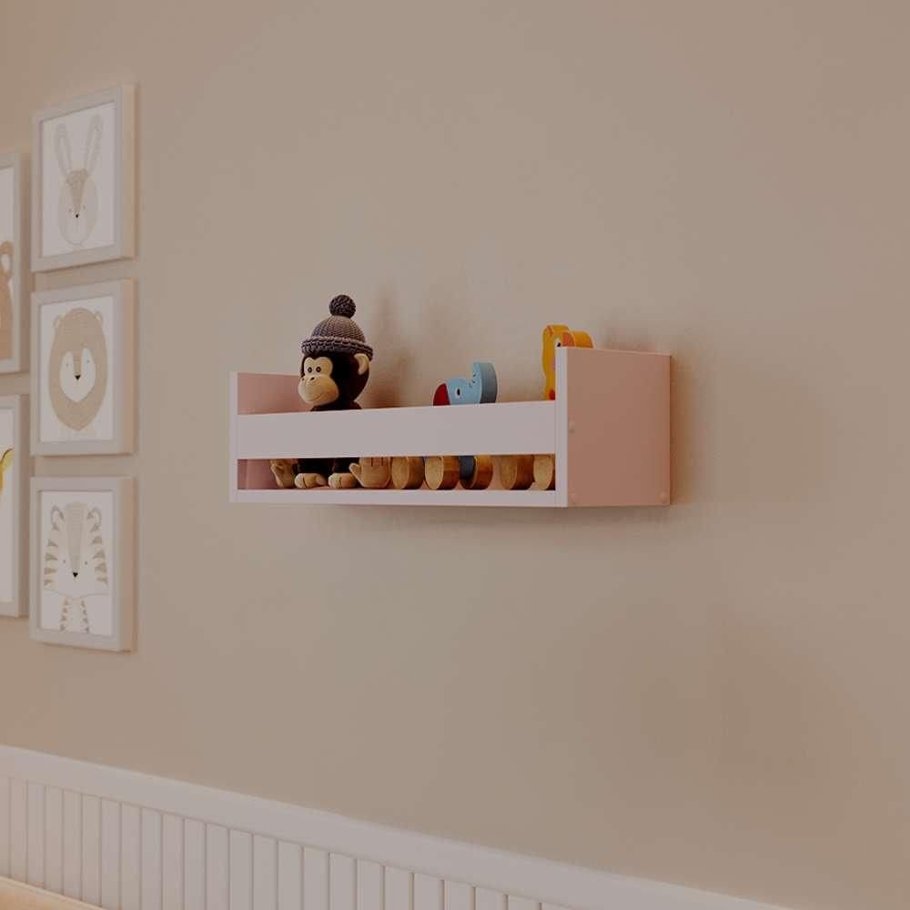 Prateleira Porta Brinquedo Rosa 70 x 12cm Suporte Invisivel