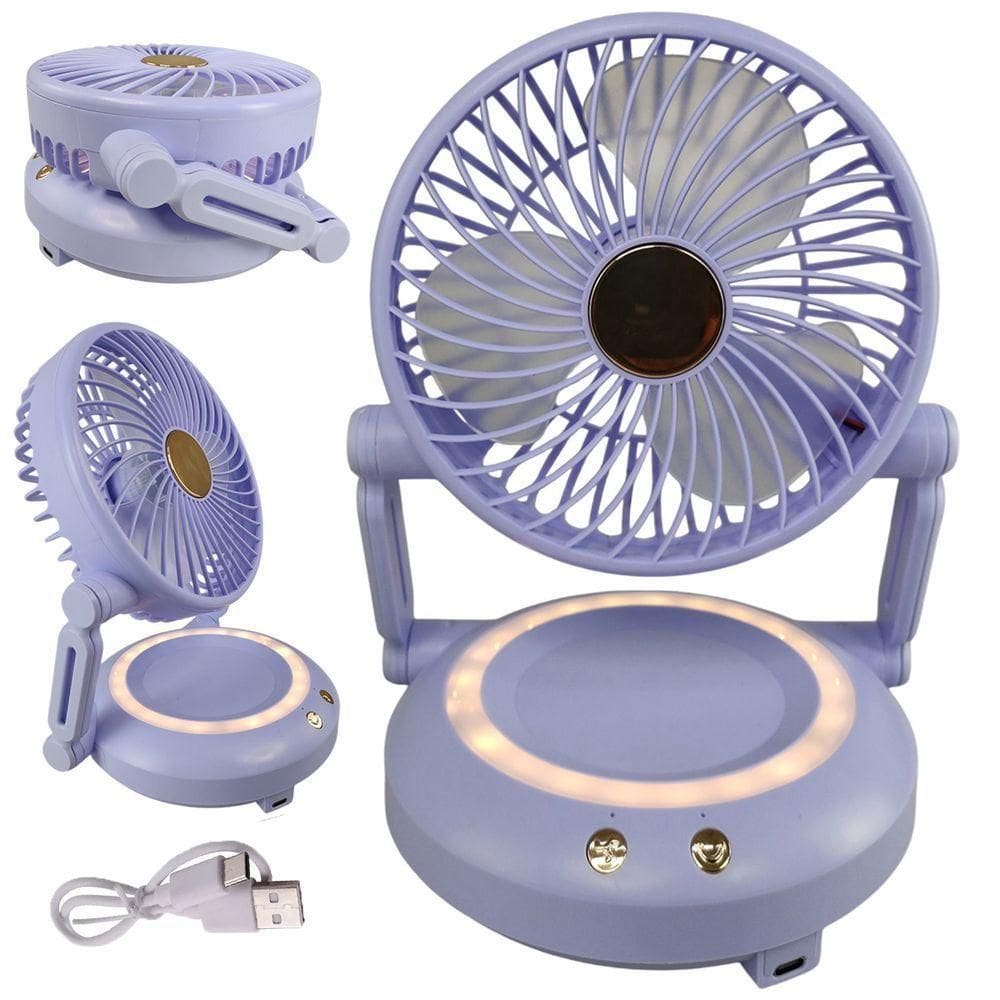 Ventilador Mesa Dobravel 3 Velocidades Usb Portatil Iluminaçao Led Verao Calor Sol Dias Quentes Escrivaninha Decoraçao