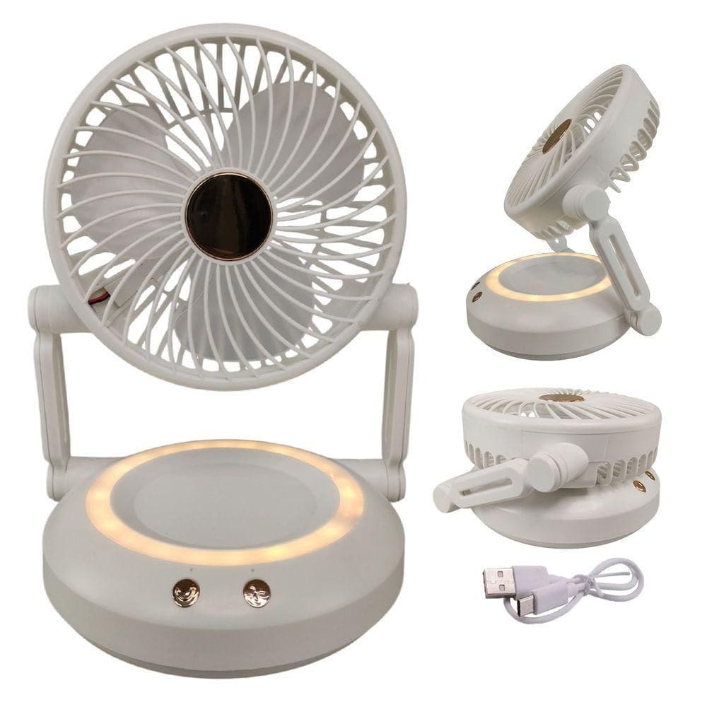 Ventilador Mesa Dobravel 3 Velocidades Portatil Luz Led Usb Verao Sol Calor Decoraçao Escrivaninha Penteadeira