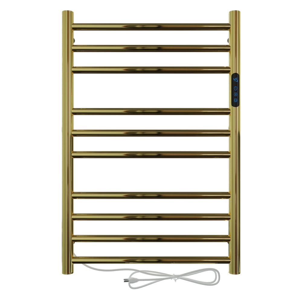 Toalheiro Termico Redondo Dourado Polido Timer Esquerdo