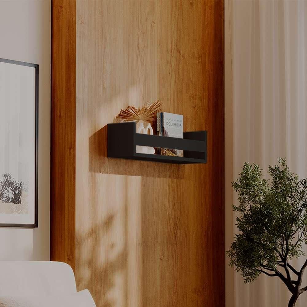 Prateleira Porta Livro Preta 70 x 12cm Suporte Invisivel