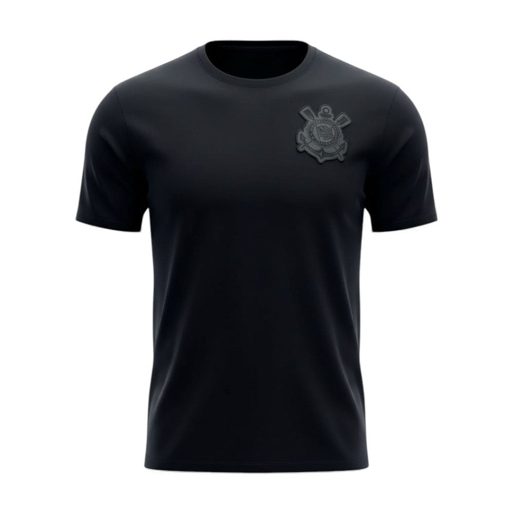 Camisa Corinthians All Black Infantil Juvenil Escudo Preto