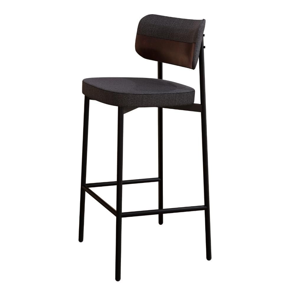 Banqueta Alta Tecido Mesclado Alloa Est. Preta