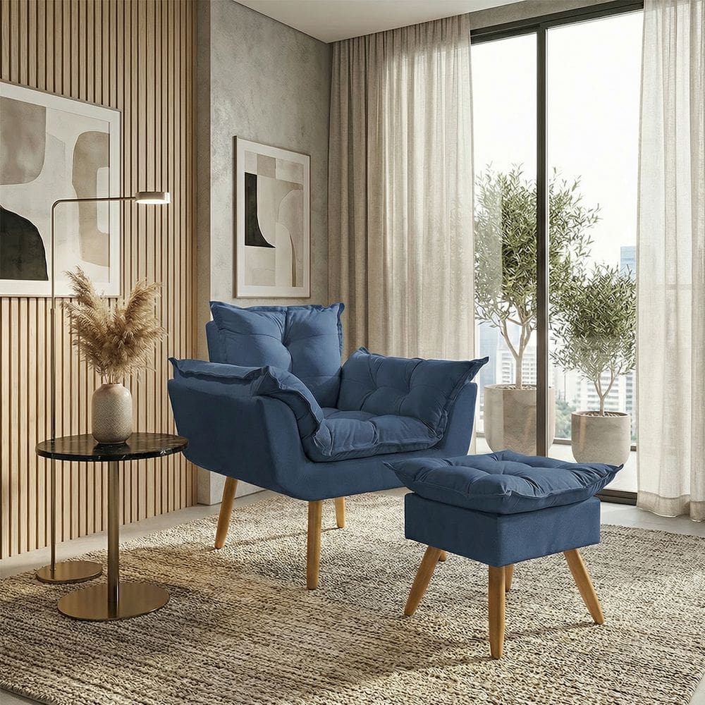 Kit Poltrona e Puff Alice Decorativa Confortável Para Sala Recepção Manicure Quarto Consultório Tecido Suede