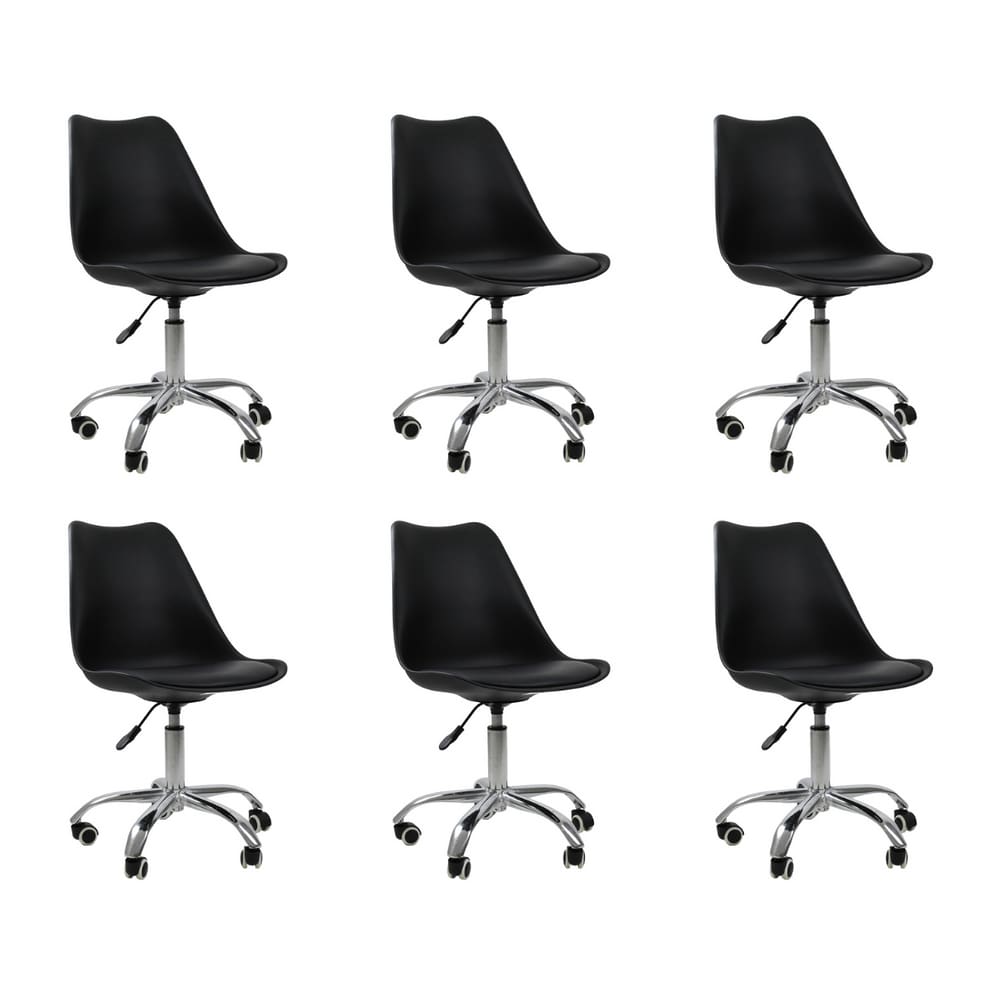 Kit 6 Cadeiras Office Base Cromada Giratória Saarinen -Preto