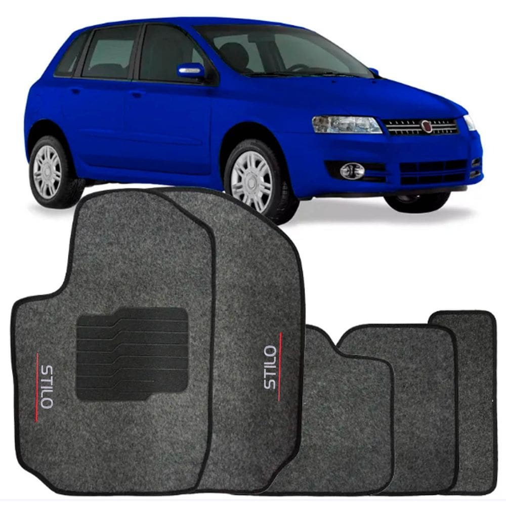 Jogo de Tapete Automotivo Carpete Fiat Stilo 2002 à 2011 Soft Logo Bordado Grafite 5 Peças