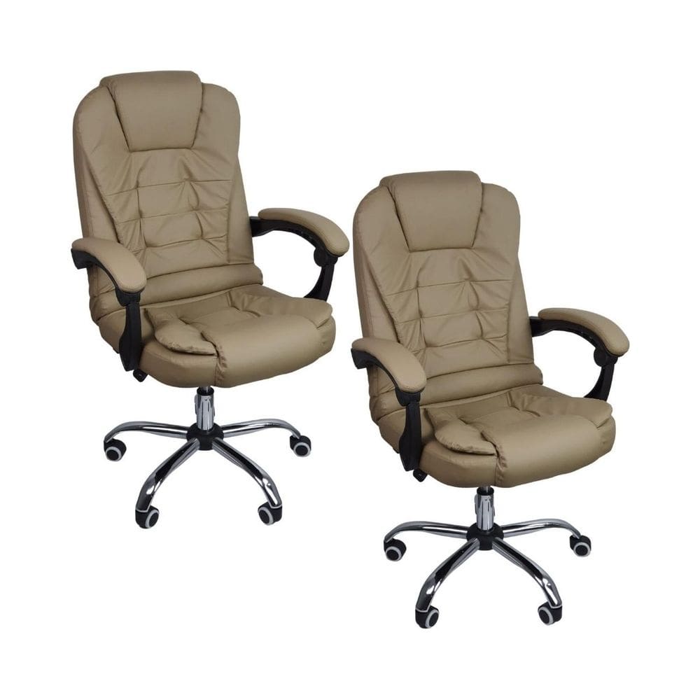 Kit 2 Cadeiras De Escritório Presidente Reclinável - Bege