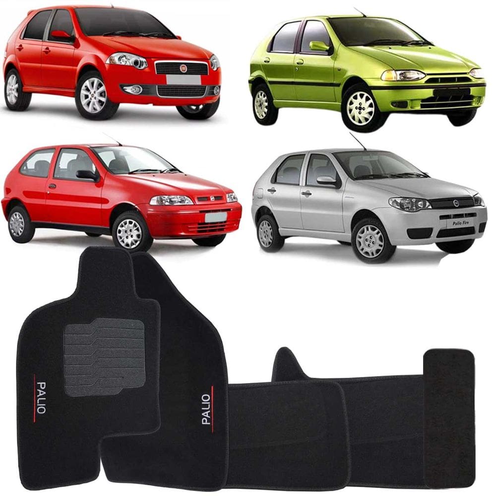 Tapete Carpete Palio G1 G2 G3 G4 1996 à 2011 Preto Logo Bordado Jogo 5 Peça Personalizado Automotivo