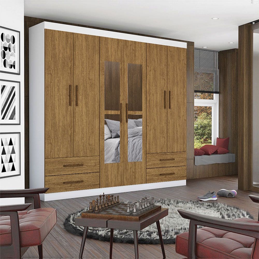 Guarda Roupa Casal Lu 6 Portas 4 Gavetas Com Espelho Carioca Móveis