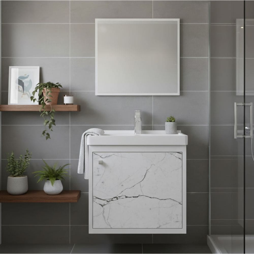 Kit Armário para Banheiro 40cm MDF com Cuba + Espelheira - Veneto Branco