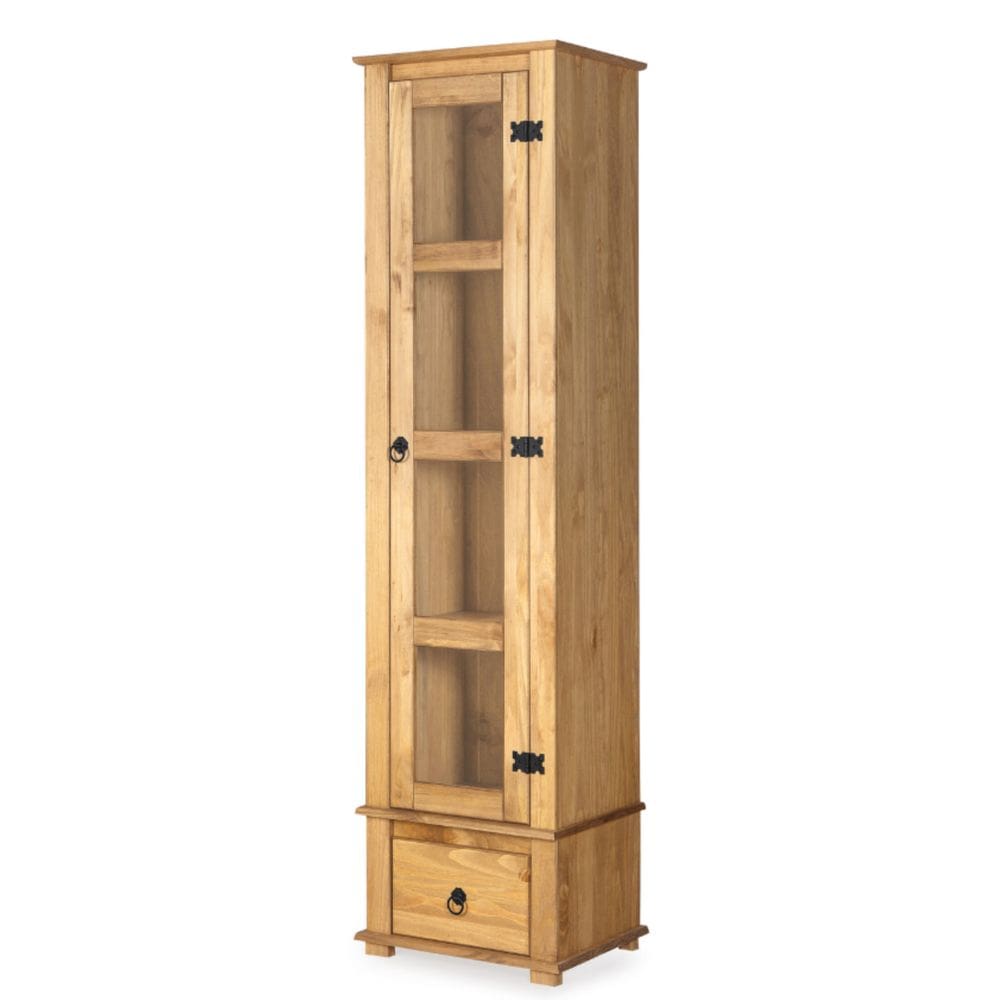 Cristaleira em Madeira Maciça com 1 Porta e 1 Gaveta Marrom