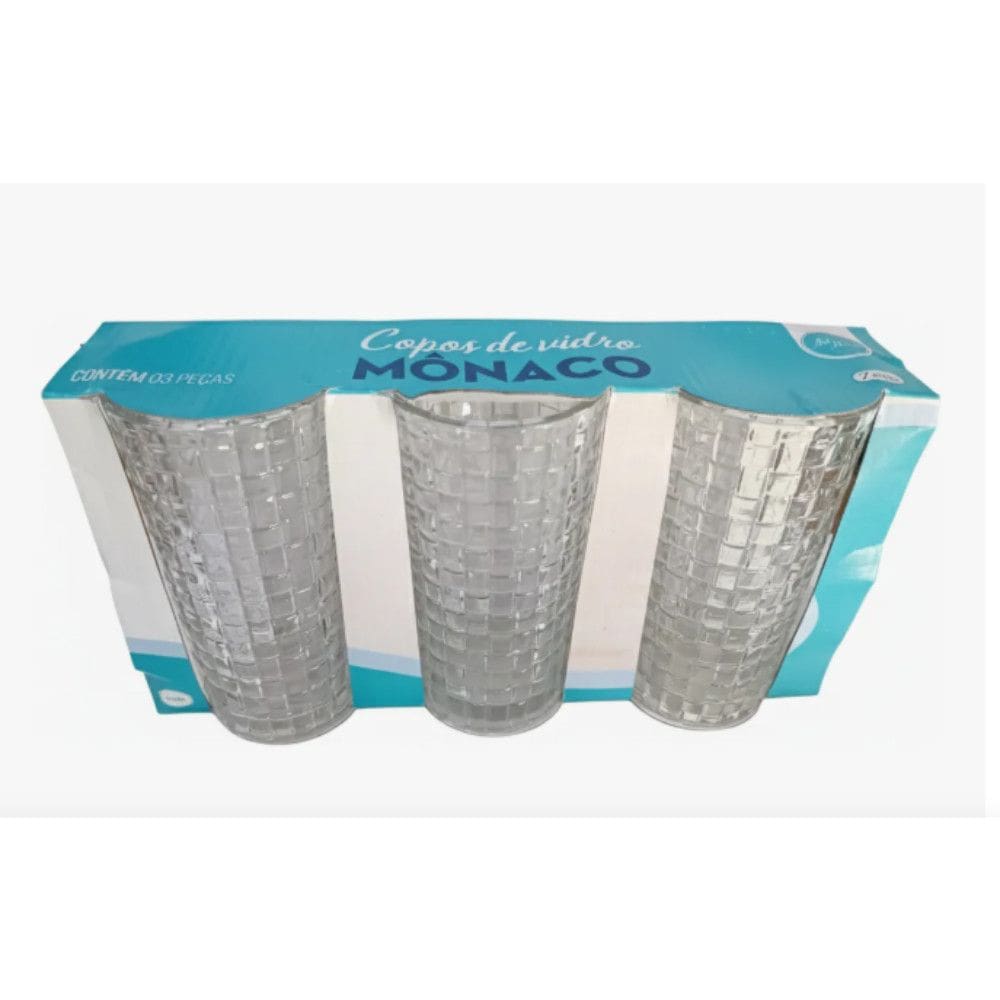 Jogos de 3 Copos Altos de Vidro Monaco Transparente 300ml Zein