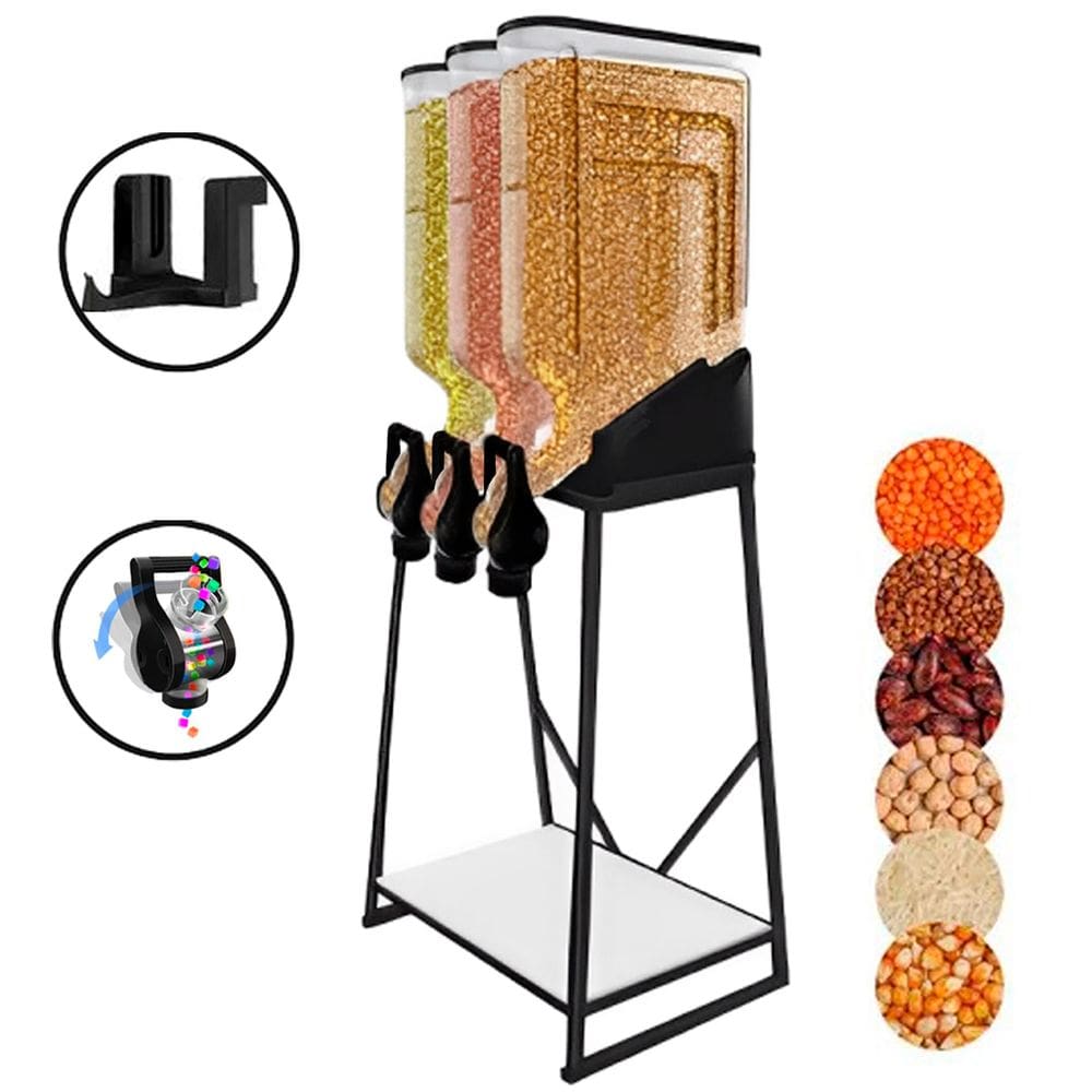 Dispenser 3 Módulos 45 Litros ou 20 Kilos Armazenamento Ração Grãos Cereais Preto Mec Pet