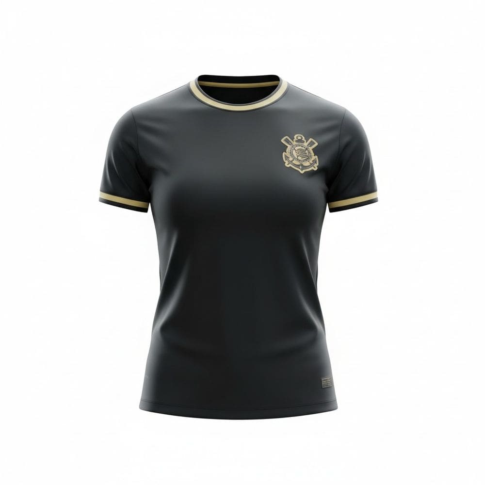 Camisa Corinthians Baby Look Bordado Gold Feminina Oficial