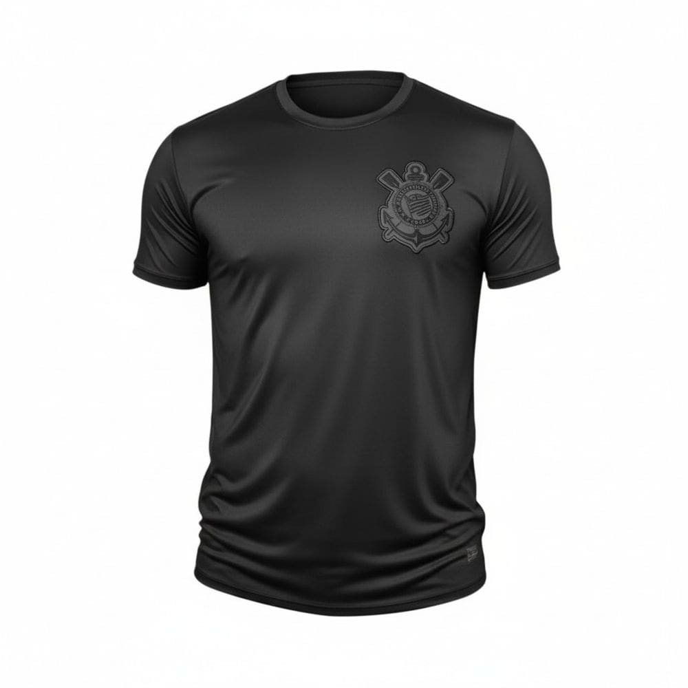 Camisa Casual Corinthians All Black Logo Bordado Oficial
