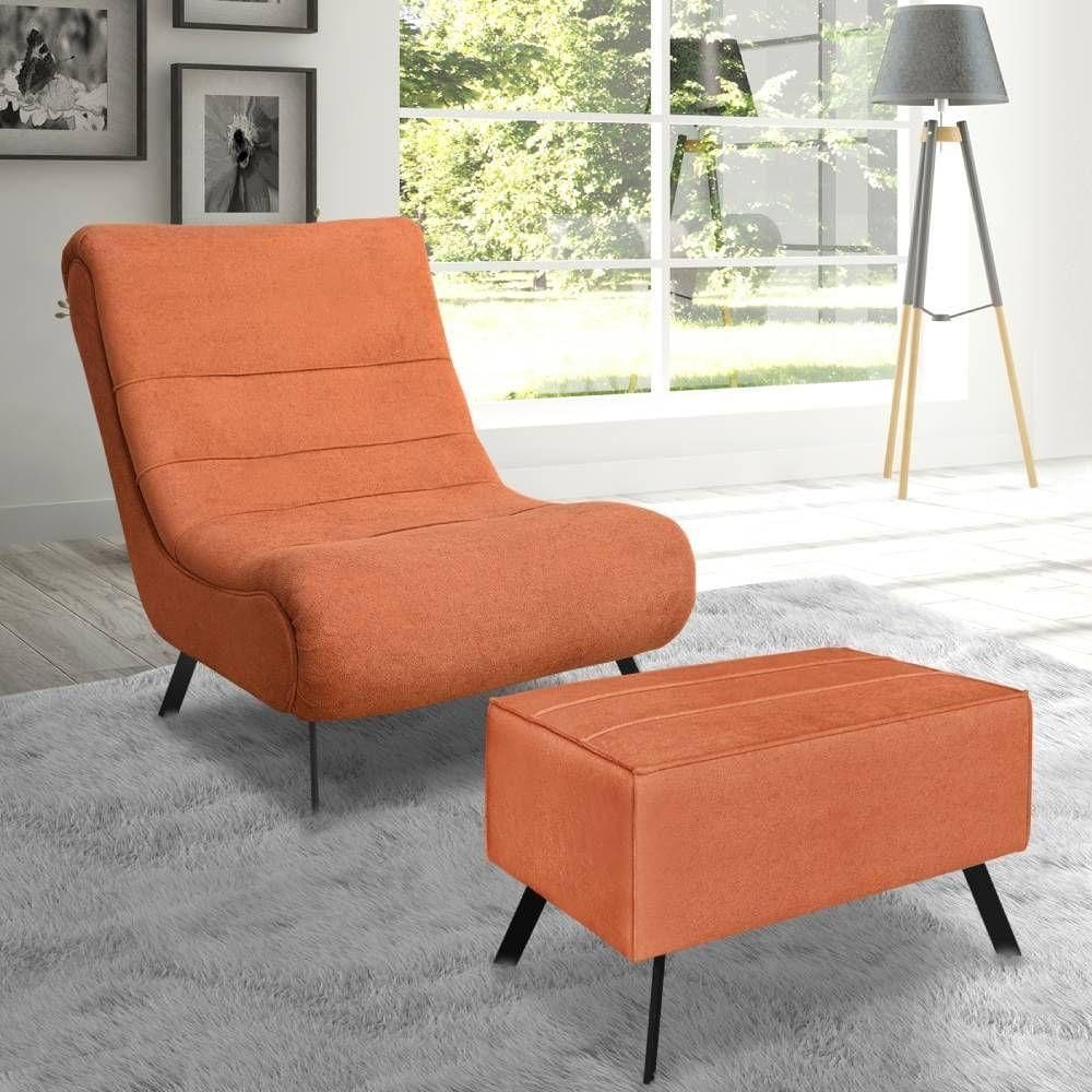 Conjunto Poltrona + Puff Com Pés De Ferro Em Tecido Bouclé Vancouver – Lucadi Terracota