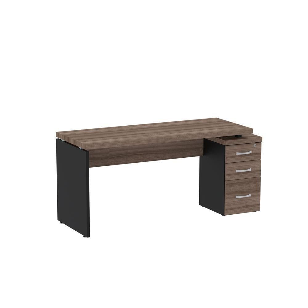 Mesa Pé Gaveteiro Com 3 Gavetas 164-70cm Pe40 Preto-walnut