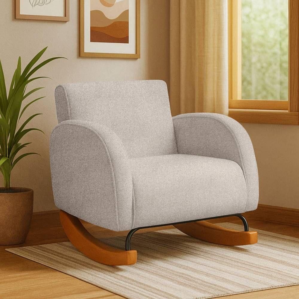 Poltrona Com Base Balanço Em Tecido Linho Cindy – Lucadi Rústico Areia